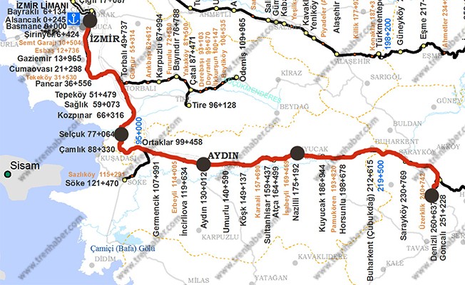 Denizli İzmir tren güzergahı haritası