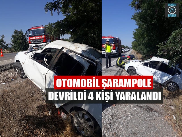 Otomobil Şarampole Devrildi 4 Kişi Yaralandı