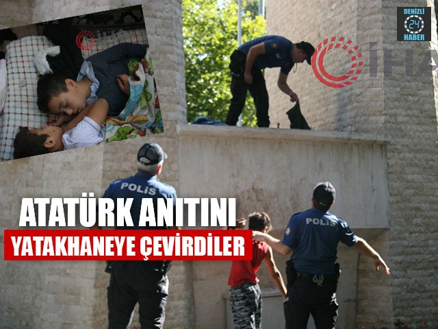 Yabancı uyruklu çocuklar Çınar'daki Atatürk Anıtının üstünde uyudu