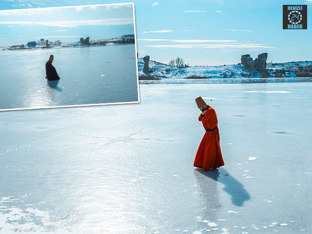 Afyonkarahisar’da Buz tutan Emre gölü üzerinde sema gösterisi