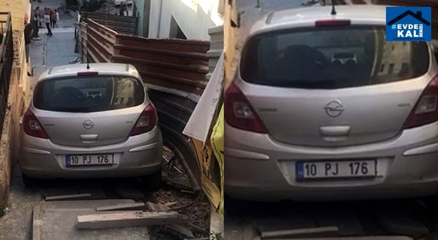 İzmir Konak’ta el freni çekilmeyen otomobil merdivenlere uçtu