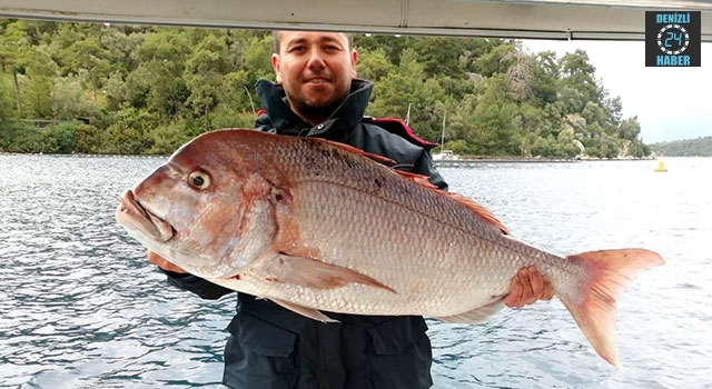 Marmaris’te Erdem Yalçınkaya isimli balıkçık dev trança yakaladı