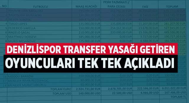 Denizlispor transfer yasağı getiren oyuncuları tek tek açıkladı