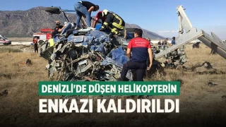 Denizli'de Düşen helikopterin enkazı kaldırıldı