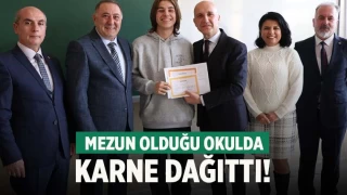 Başkan Özbaş, mezun olduğu okulda karne dağıttı