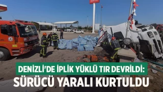 Denizli'de iplik yüklü tır devrildi: Sürücü öldü