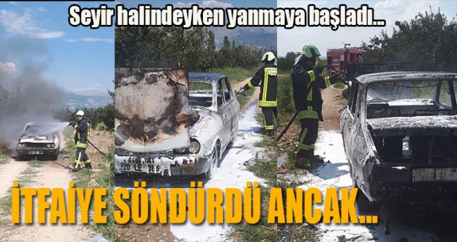 Çivril'de otomobil yangını