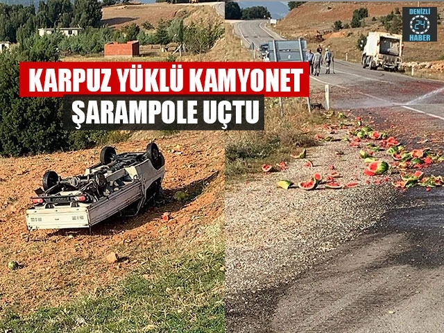 Karpuz Yüklü Kamyonet Şarampole Uçtu