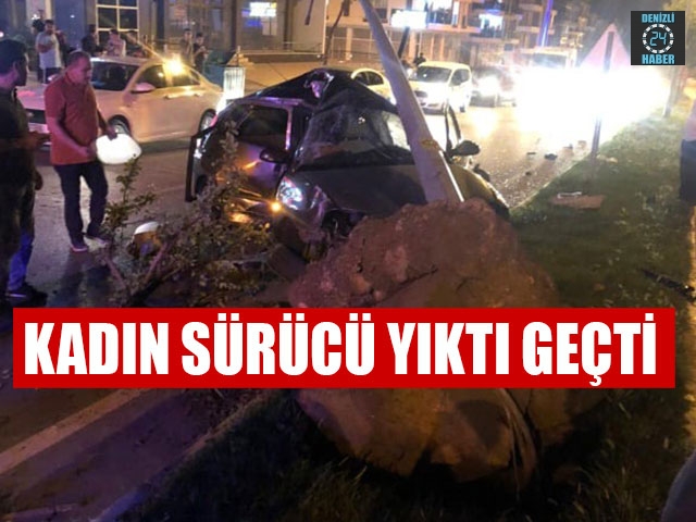 Kadın sürücü yıktı, geçti