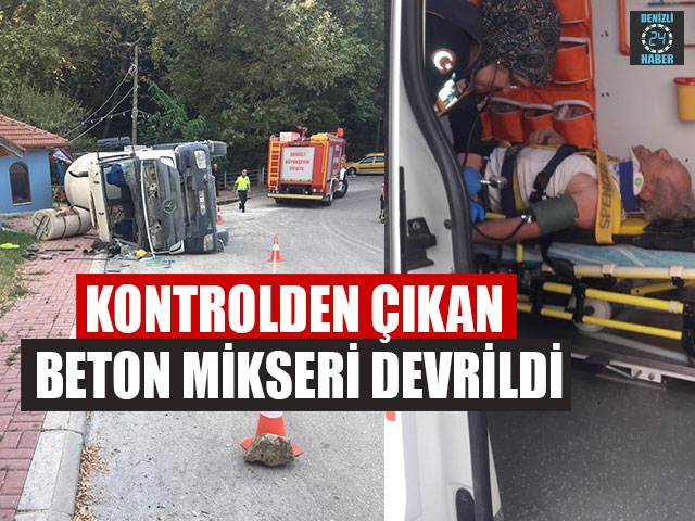 Kontrolden Çıkan Beton Mikseri Devrildi