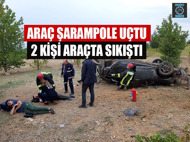 otomobil Şarampole Uçtu 2 Kişi Araçta Sıkıştı