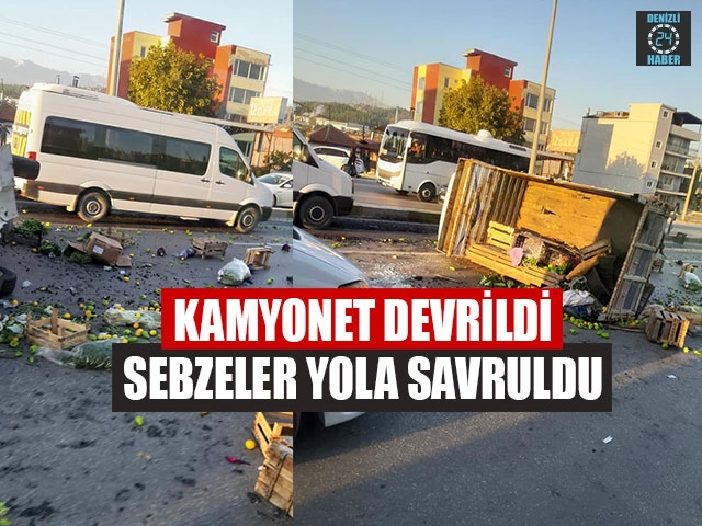Kamyonet Devrildi Sebzeler Yola Savruldu