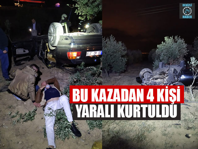 Otomobil Takla Attı, 4 Kişi Yaralı Kurtuldu