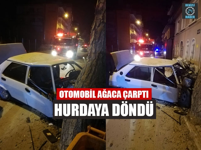 Otomobil Ağaca Çarptı Hurdaya Döndü