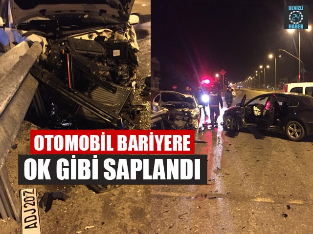 Otomobil Bariyere Ok Gibi Saplandı