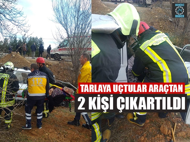 Tarlaya Uçtular Araçtan 2 Kişi Çıkartıldı
