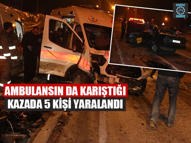 Dinar- Sandıklı karayolunda ambulansla otomobil çarpıştı 5 yaralı