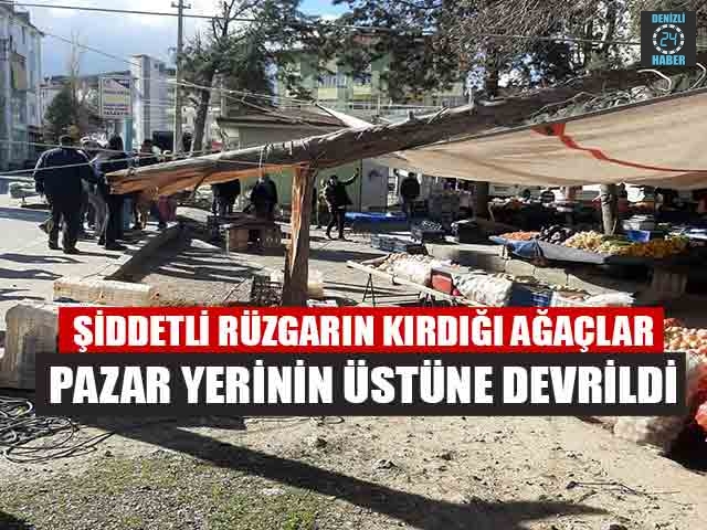 Şiddetli Rüzgarın Kırdığı Ağaçlar Pazar Yerinin Üstüne Devrildi