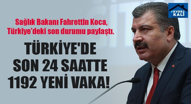 Türkiye'de son 24 saatte 1192 yeni vaka!