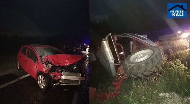 Uşak’ta kaza otomobil traktörle çarpıştı 3 yaralı