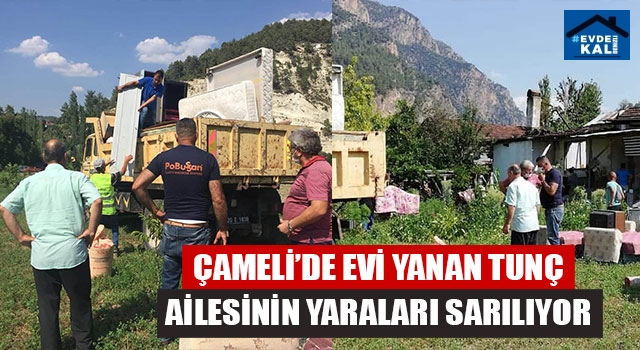 Çameli’de Evi Yanan Tunç Ailesinin Yaraları Sarılıyor
