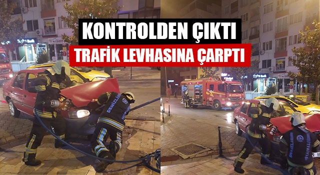 Kontrolden Çıktı Trafik Levhasına Çarptı