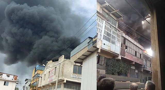 Karabağlar’da polyester üretilen bir iş yerinde büyük yangın