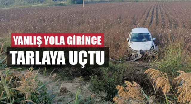 Yanlış yola girince tarlaya uçtu