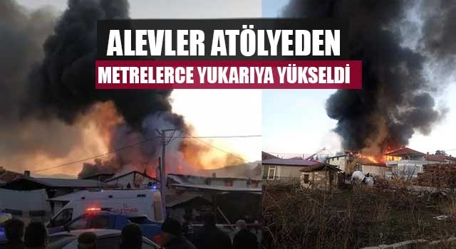 Denizli'deki yangında Alevler atölyeden metrelerce yukarıya yükseldi