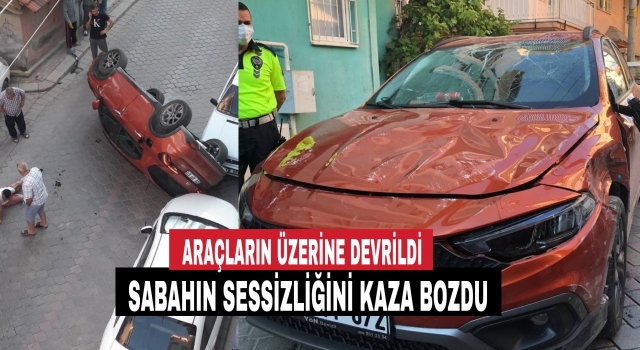 Denizli’de kontrolden çıkan otomobil park halindeki araçlara çarptı