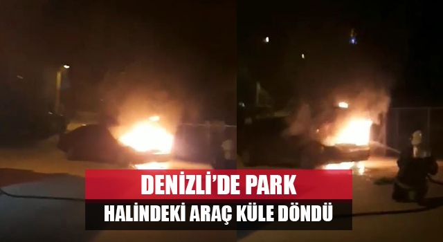 Denizli'de park halindeki araç küle döndü