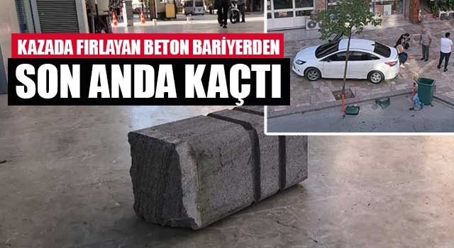 Fırlayan beton bariyer az kalasın yayanın üzene düşüyordu
