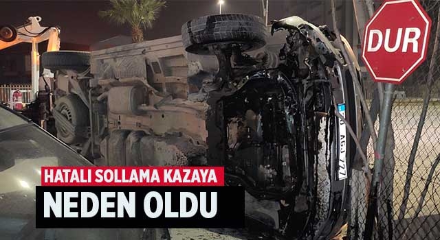 Bir başka aracın önüne kırdığı minibüs devrildi