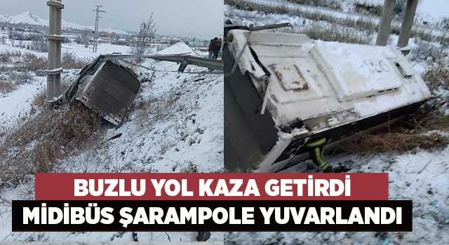 Buzlu yol kaza getirdi midibüs şarampole yuvarlandı