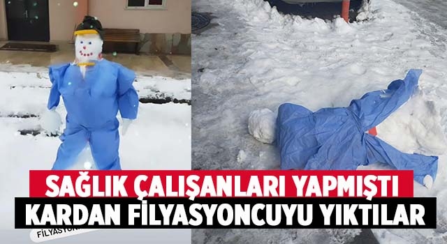 Denizli'de koronaya dikkat çekmek için kardan yapılan sağlıkçıya saldırı