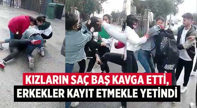 Denizli'de liseli kızlar, sokak ortasında saç başa birbirine girdi