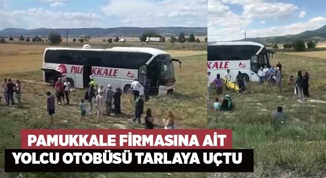 Pamukkale firmasına ait yolcu otobüsü tarlaya uçtu