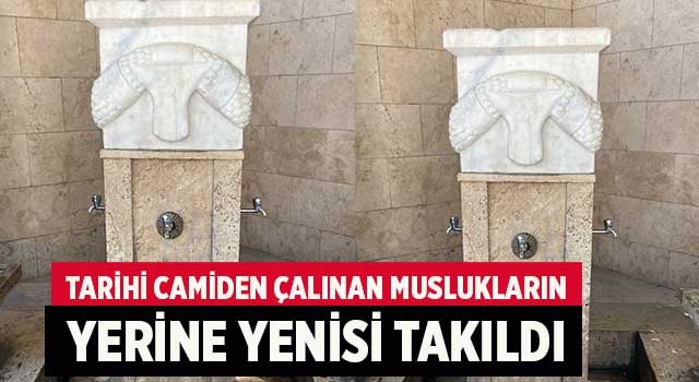Tarihi camiden çalınan muslukların yerine yenisi takıldı