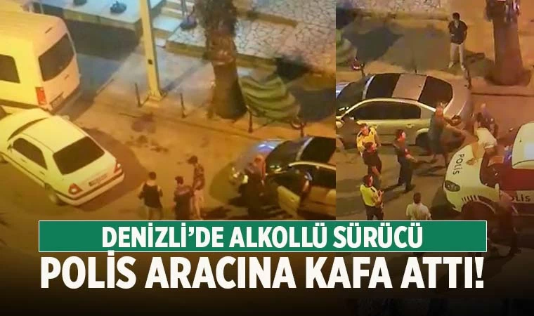 Denizli'de alkollü sürücü polis aracına kafa attı
