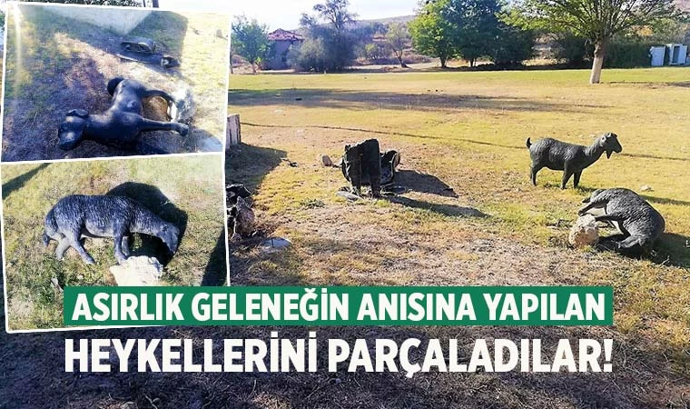 Denizli'de asırlık geleneğin heykellerini parçaladılar