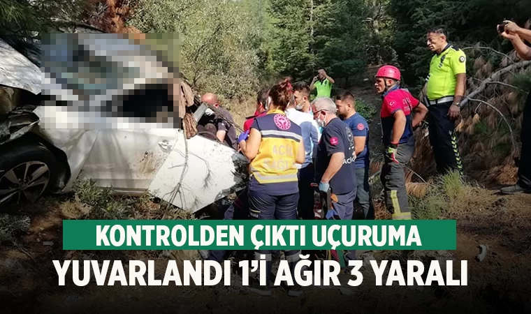 Denizli'de kontrolden çıkan otomobil uçuruma yuvarlandı