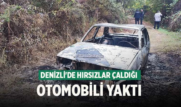 Denizli'de hırsızlar çaldığı otomobili yaktı