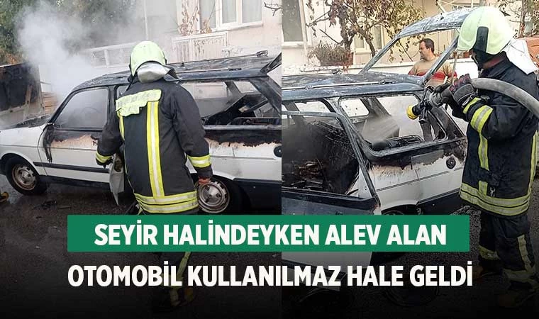 Seyir halindeyken alev alan otomobil kullanılmaz hale geldi