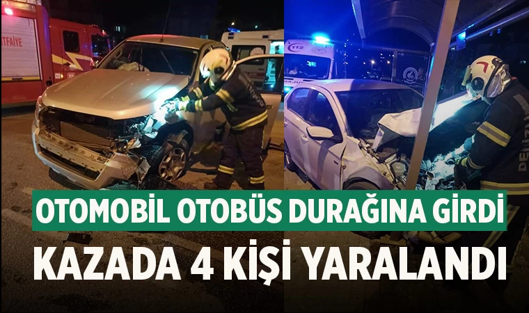 Otomobil otobüs durağına girdi Kazada 4 kişi yaralandı