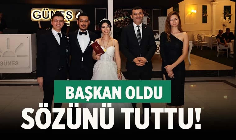 Başkan oldu sözünü tuttu! Genç çiftin mutluluğuna ortak oldu