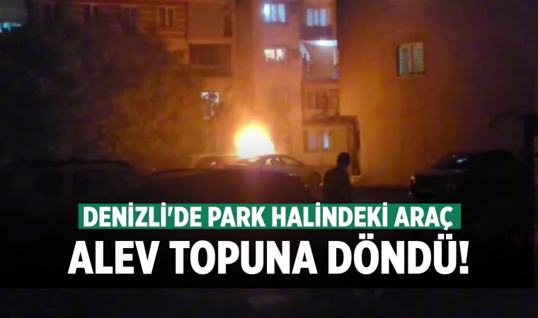 Denizli'de park halindeki araç yandı