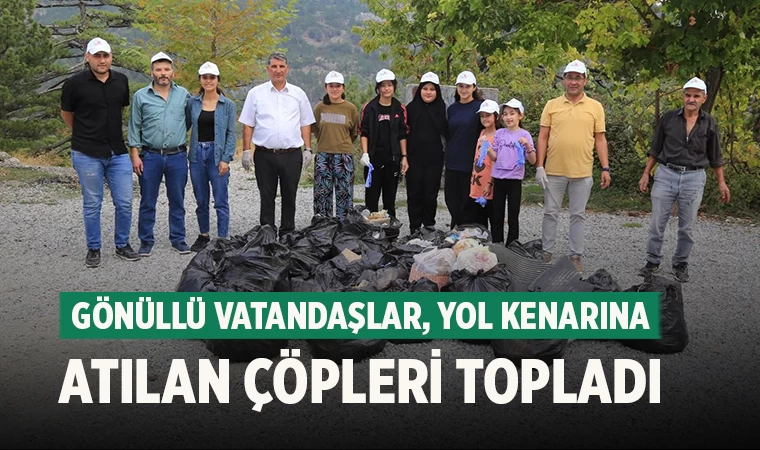 Gönüllü vatandaşlar, yol kenarına atılan çöpleri topladı
