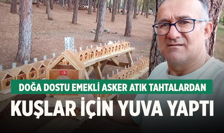Doğa dostu emekli asker atık tahtalardan kuşlar için yuva yaptı