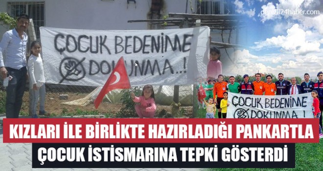 Kızları İle Birlikte Hazırladığı Pankartla Çocuk İstismarına Tepki Gösterdi