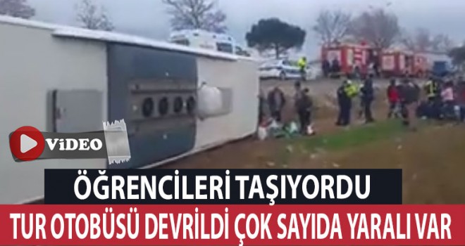 Öğrencileri taşıyan otobüs devrildi 34 yaralı